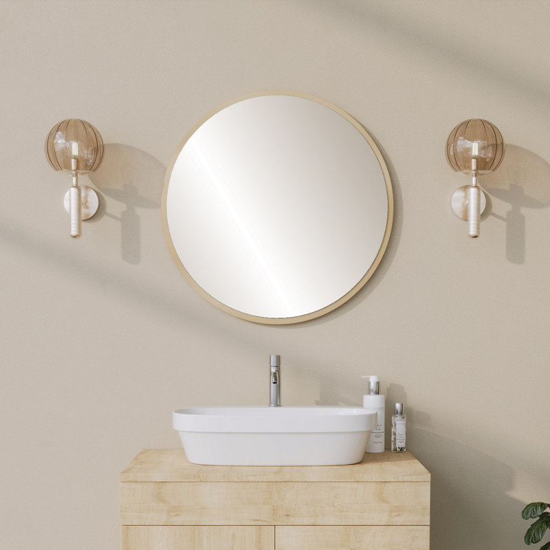 Beige Decorative Mirror, 23.6 x 23.6 inches | 100% Hardboard Frame, Thickness: 0.8 inches | Modern Solid Color Design, Perfect for Home Décor & Stylish Enhancements | Round Mirror with Elegant Finish