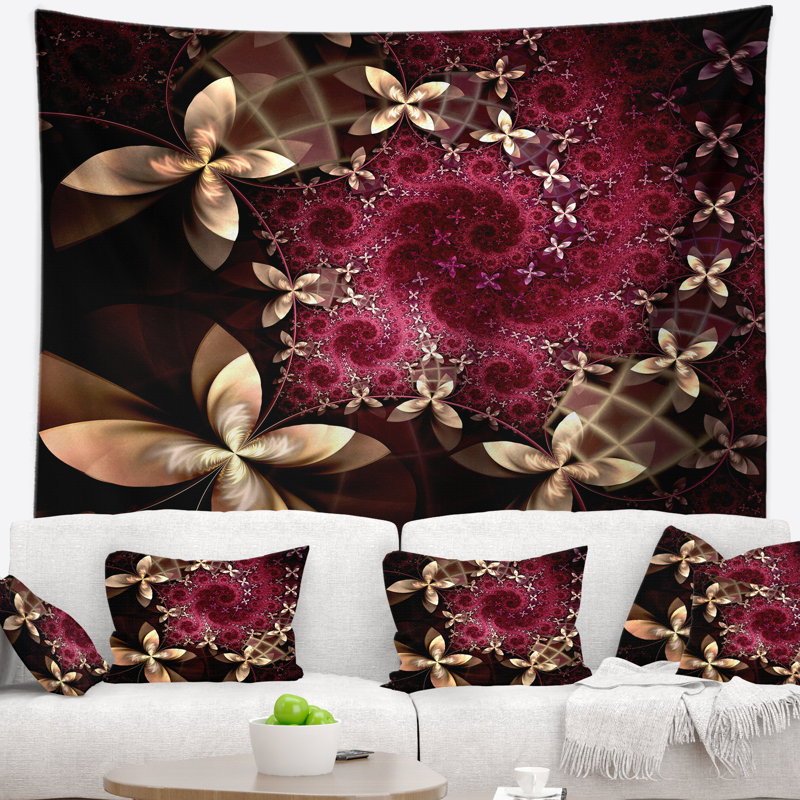 Tapisserie de motif fleur abstraite abstraite, H 78 po x l 92 po