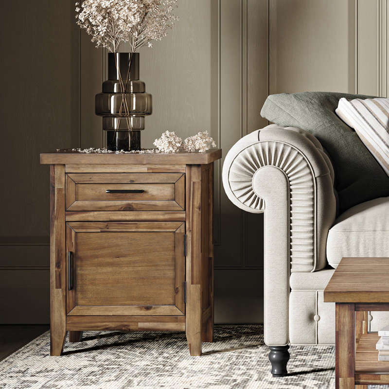Abbeville Transitional Rustic Wood Accent End Table with Storage