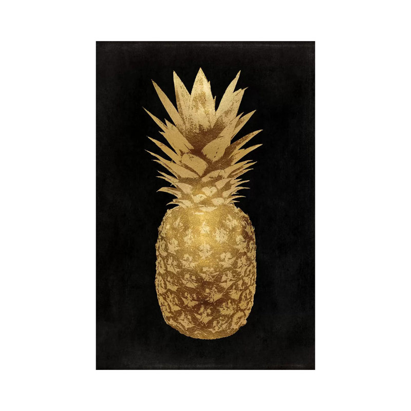 Gold Pineapple On Black II by Kate Bennett - Wrapped Canvas Print, 30.48 cm H x 45.72 cm W