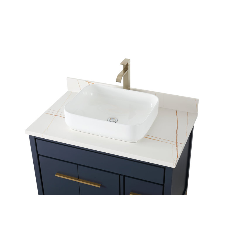 Andreka 36'' Single Bathroom Vanity with Top, White, Navy Blue