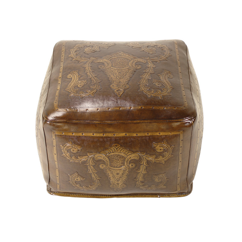 Pouf carré en cuir véritable de 20 po Roniel, Rustic