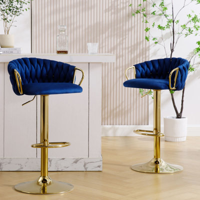 Tabourets de bar pivotants réglables avec dossiers tissés, tabourets de comptoir en velours doré pour la salle à manger et la cuisine