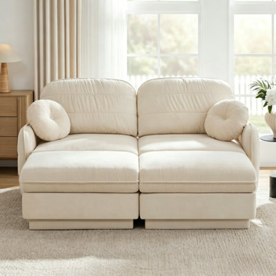Chenille Cloud U-Shaped Loveseat Sofa,Deep Seat Sofa Couch with Movable Ottomans,Exquisite round pillows and quilted back cushions,Recessed Base Frame Legs,Easy Assembly,Fits Living Room