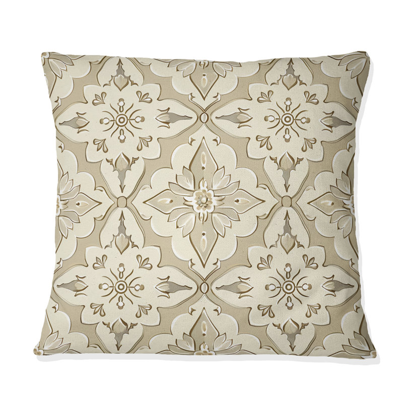 Imprimé mosaïque blanc crème - Coussin décoratif traditionnel, H 16 po x l 16 po