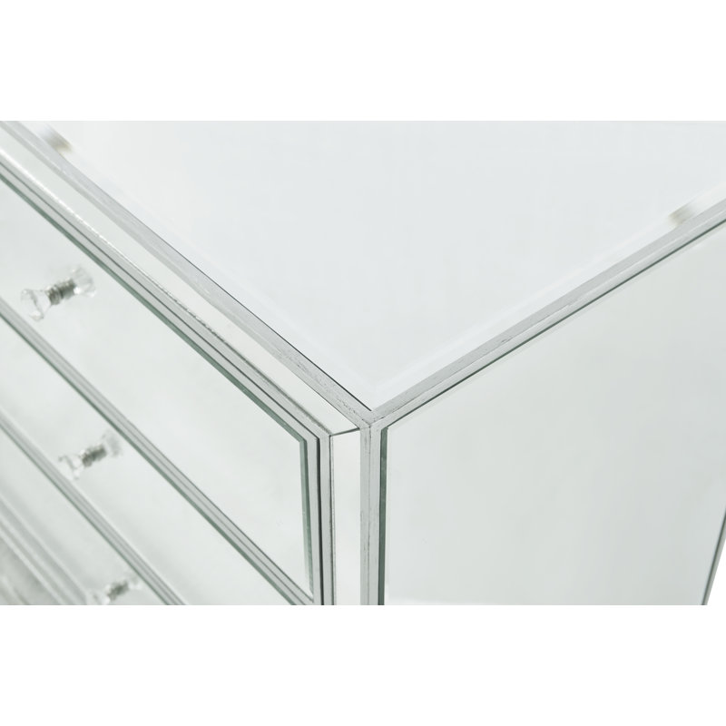Jeni 60" W Solid and Manufactured Wood Glass Mirrored 6-Drawer Dresser, Antique Silver