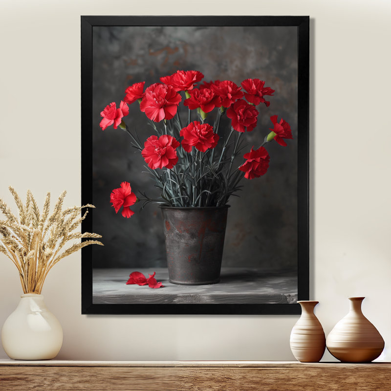 Œillets monochromes rouges et noirs vibrants en pot II - œillets, art mural, H 20 po x l 12 po x P 1 po