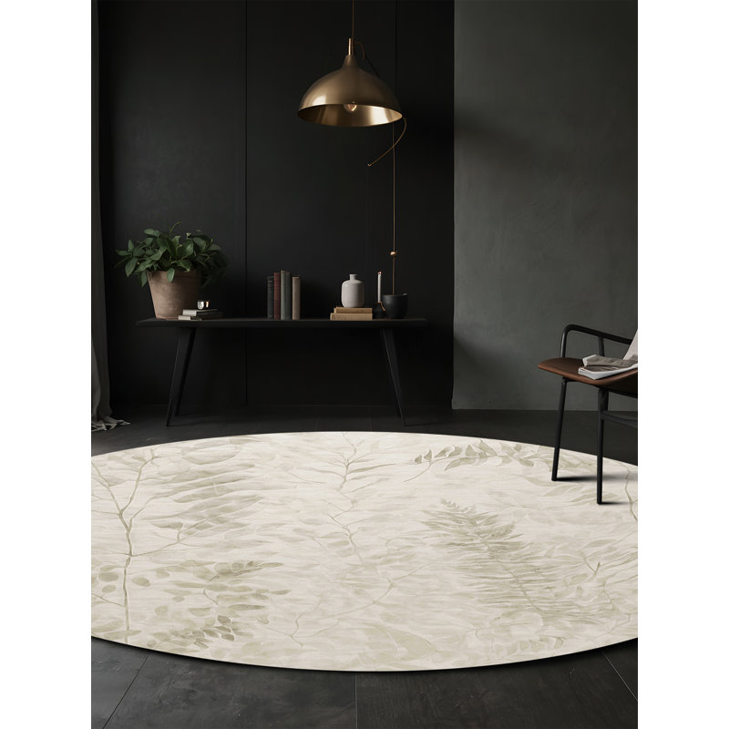 Machine Washable Beige Area Rug, Round 6'