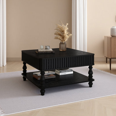 Table basse à plateau relevable cannelé 31,5 po avec rangement ouvert et caché, mécanisme de levage hydraulique, pieds en bois massif rétro