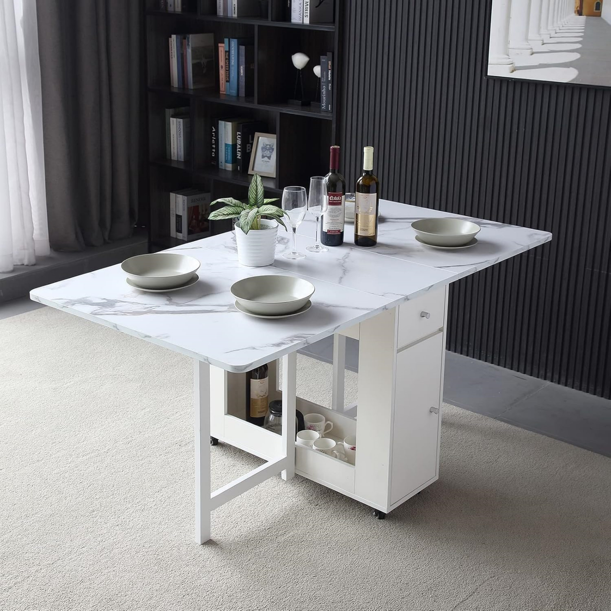 Orren Ellis 3 forms of removable extendable space-saving kitchen table ...
