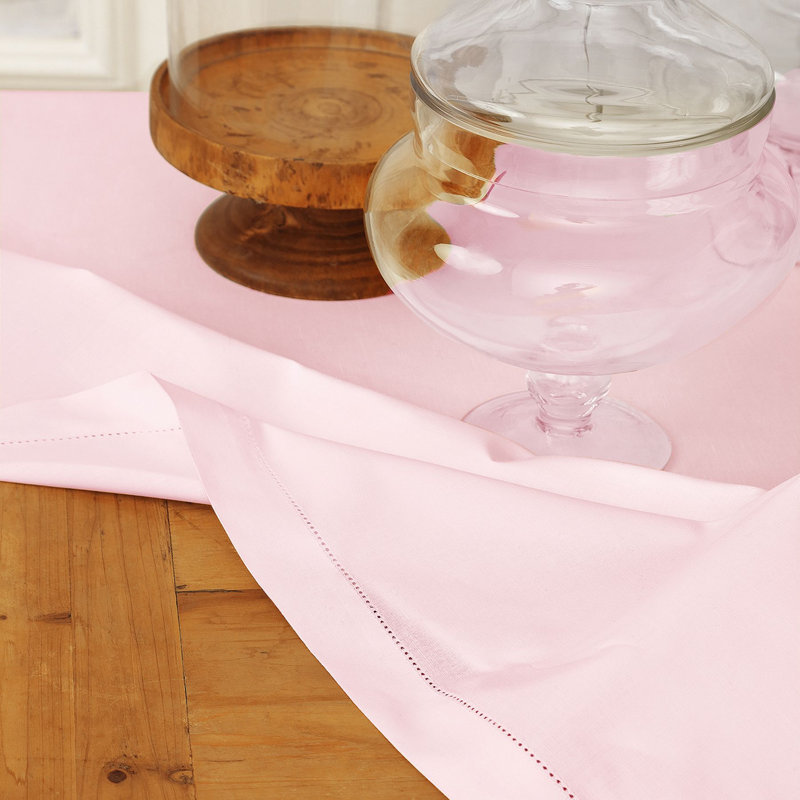 Cotton Linen Hemstitch Tablecloth, Pink, 104" x 60"