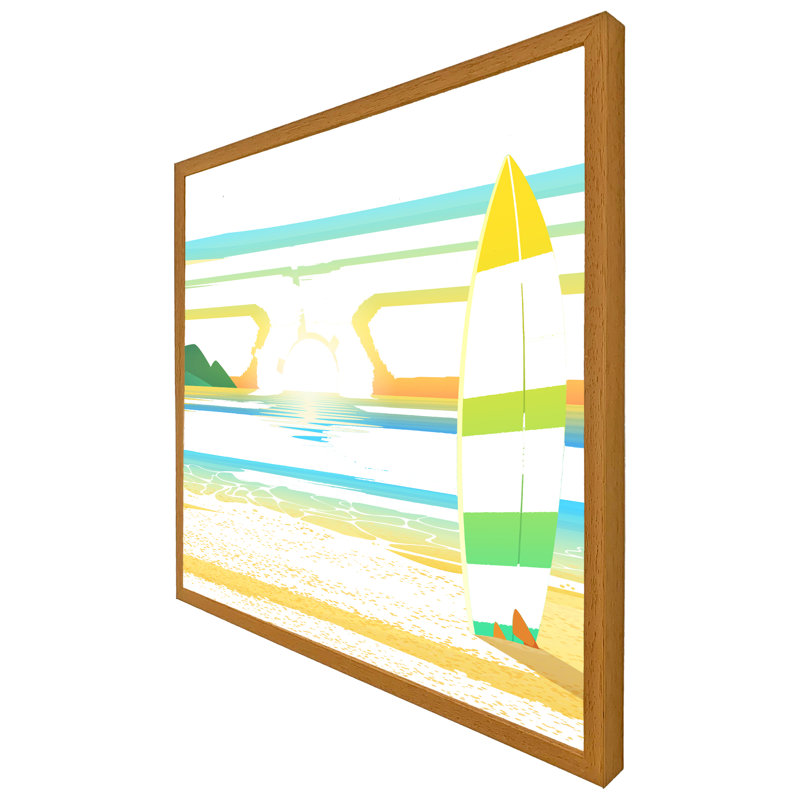 Primeau Surf Board On Beach - Single Picture Frame Print, Black Framed, 51cm H x 51cm W x 4cm D