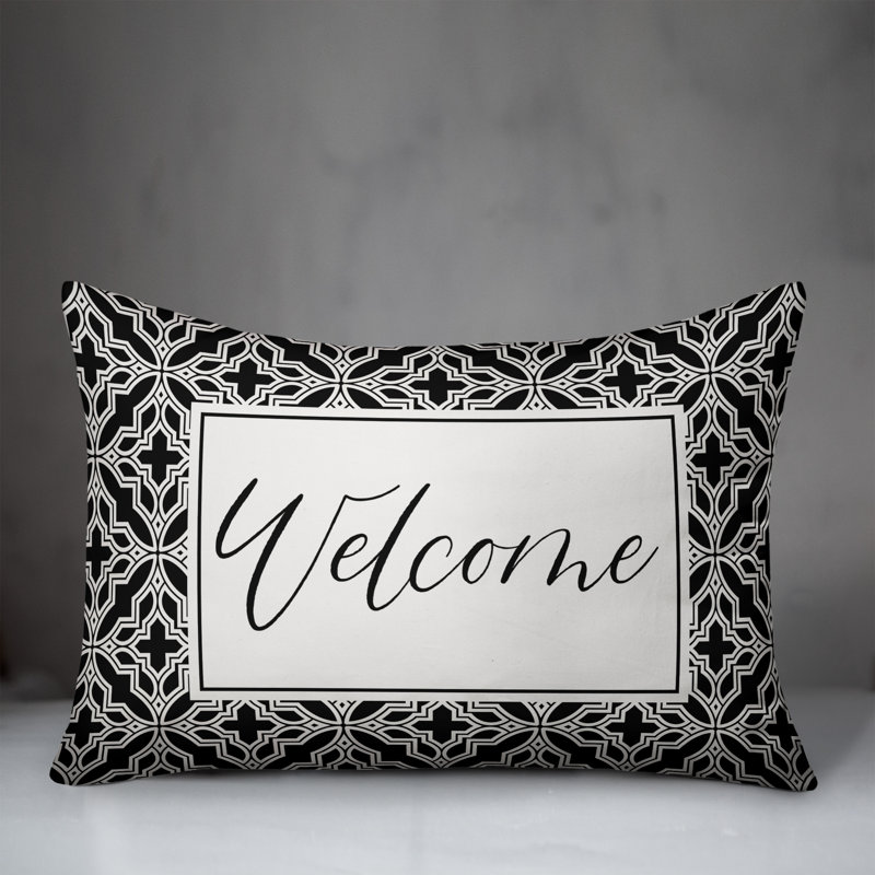  Welcome Outdoor Rectangular Pillow Cover and Insert, Black