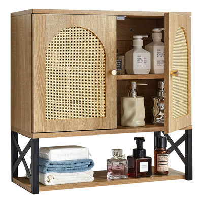 Wooden Wall Mounted Medicine Cabinet With 2 Doors, Over The Toilet Storage Bathroom Wall Cabinet With Shelves, Kitchen Restroom Storage Organizer