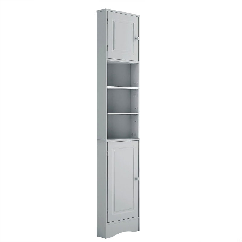 Armoire de salle de bain de coin peu encombrante | Conception à 2 portes avec tablettes réglables et rangement ouvert, solution de rangement haute polyvalente