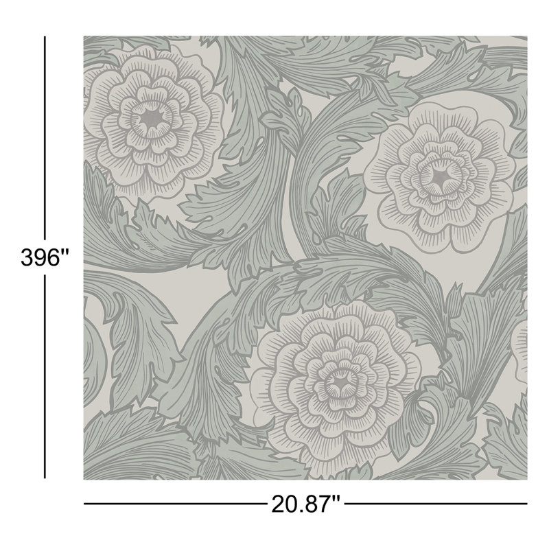 Blomstermala Large Floral Design 33' L x 21" W Wallpaper Roll, Light Gray