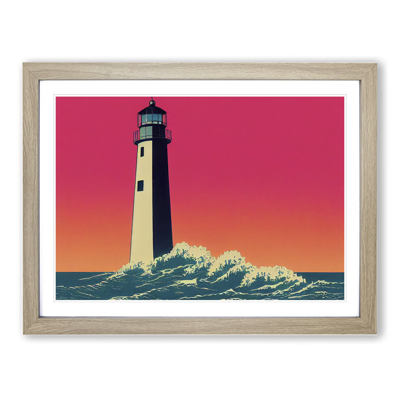 Pop Lighthouse - Single Picture Frame Print, Oak, 34cm H x 46cm W x 2cm D