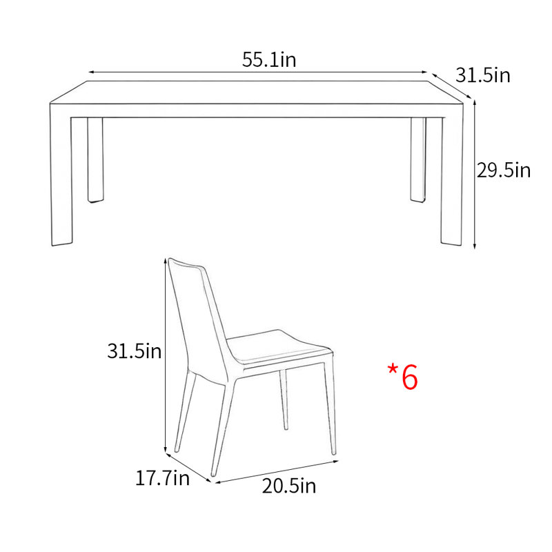 Modern simple home rectangular dining table sets, 29.5"H x 55.1"L x 31.5"W