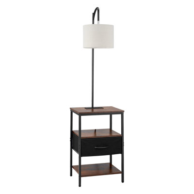 Floor Lamp with Table, 3-Tier End Table with Drawer and 3 Color Temperature Lighting, Modern Side Nightstand Bedside Desk with USB & Type C & AC Charging Port for Living Room, Bedroom, Dorm