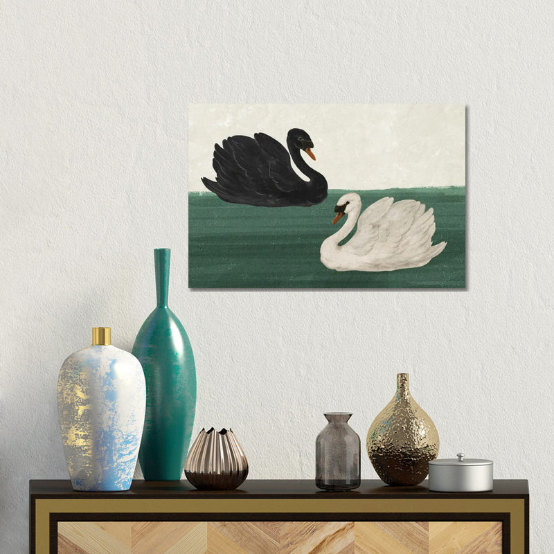 Cygne noir cygne blanc, H 12 po x l 18 po, Sans cadre, toile