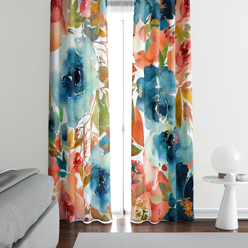 Panneau de rideau floral semi-transparent, L 40 po x L 61 po