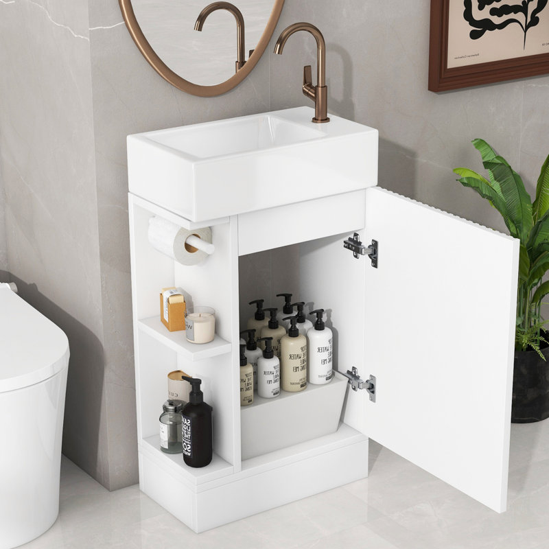 Meuble-lavabo 18,6 po avec lavabo, meuble-lavabo avec tablette à deux niveaux, orienté vers la gauche ou vers la droite