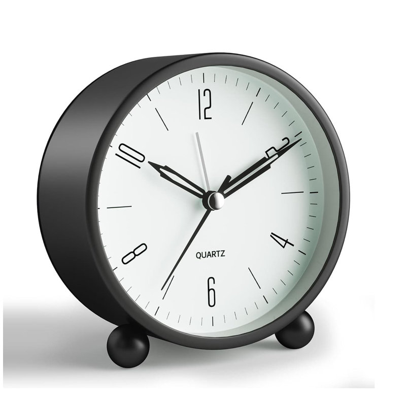 Metal Electric Alarm Tabletop Clock, 11.43cm H x 10.8cm W x 5.08cm D, Black