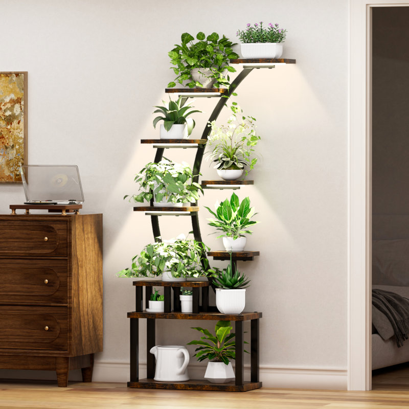 Support pour plante d'intérieur de 63,6 po de hauteur avec 9 lumières de croissance DEL, éclairage réglable, luminosité à 10 niveaux, support stable et facile à installer