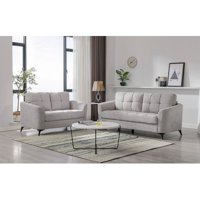 Callie Light Gray Woven Fabric Sofa Loveseat Living Room Set
