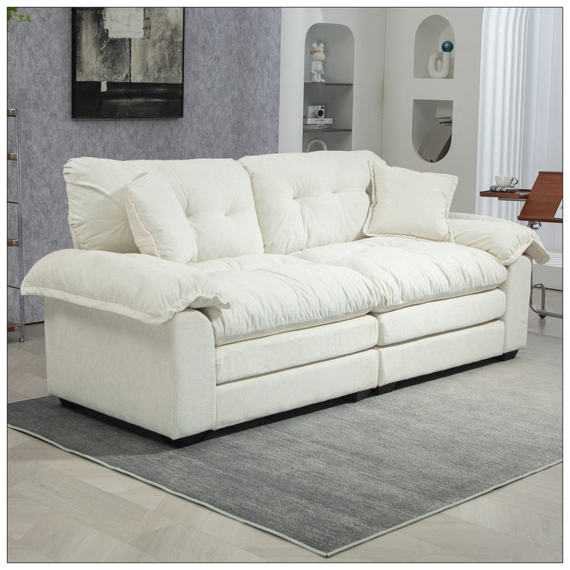 Canapé 84 po en chenille 84 po avec 2 coussins décoratifs et mousse à mémoire de forme pour salon, Beige