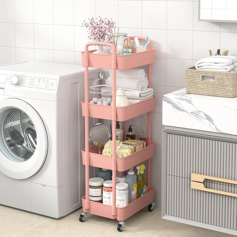 Plastic Rolling Utility Cart with, Pink