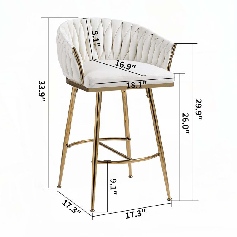 Tabourets de bar rembourrés en velours, Beige
