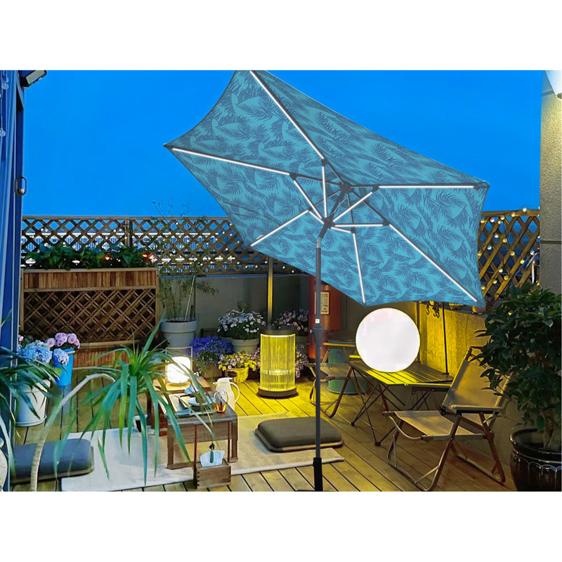 9FT UMBRELLA WITH LIGHT Pattern + Cyan, Pattern + Cyan