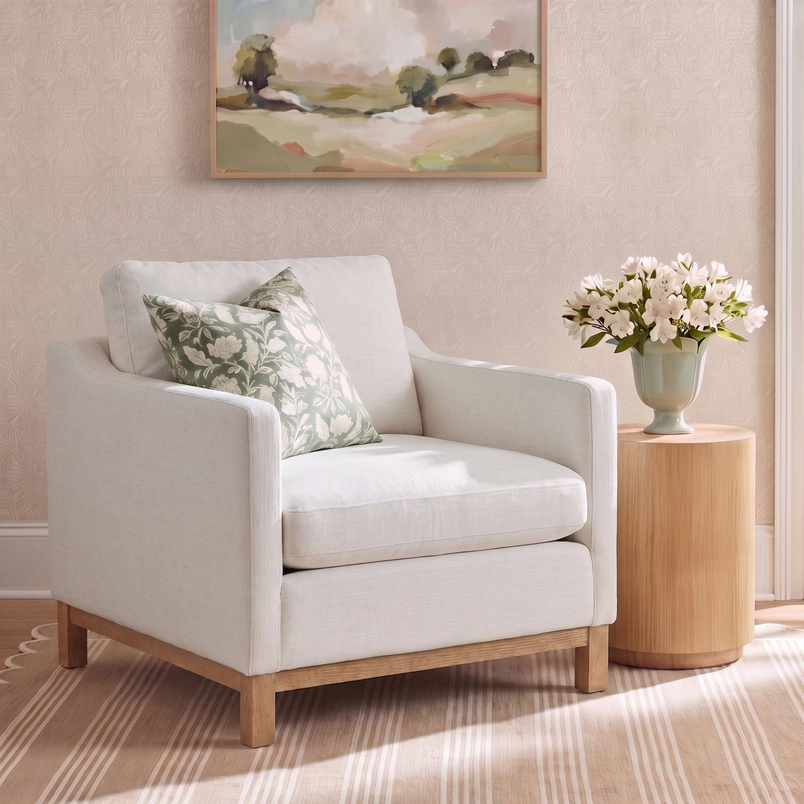 Cami Oak Armchair, Cloud Linen Blend