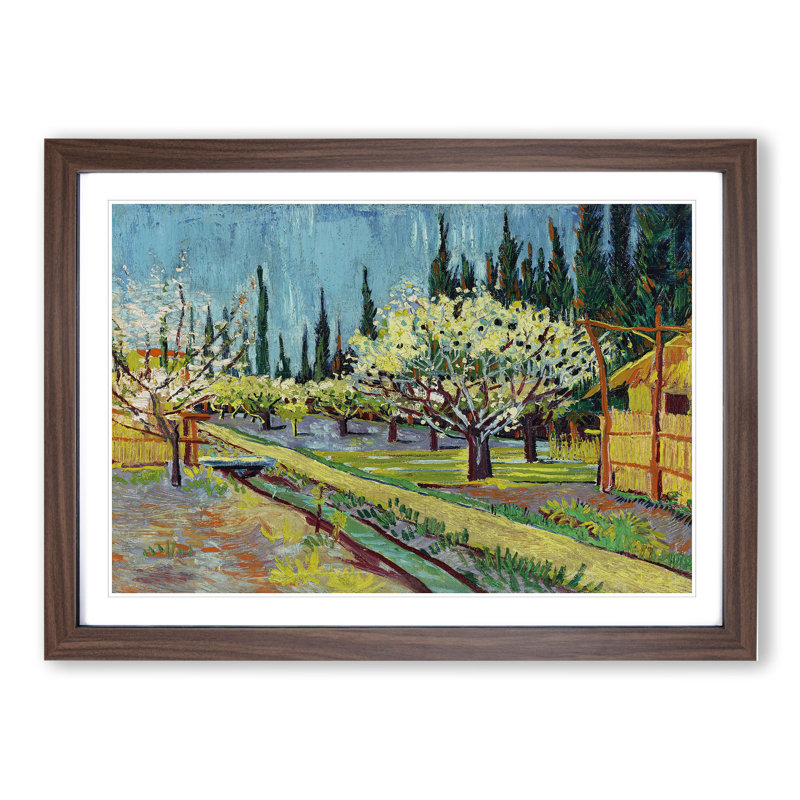 Orchard Bordered by Cypresses by Vincent Van Gogh - Picture Frame Painting, Walnut Framed, 48cm H x 65cm W x 2cm D