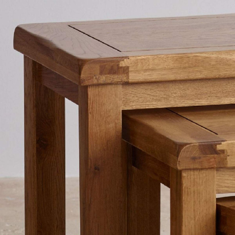 Accokeek Rongyuan Rustic Solid Oak Nest of 3 Coffee Table Side/End/Lamp Nesting Set