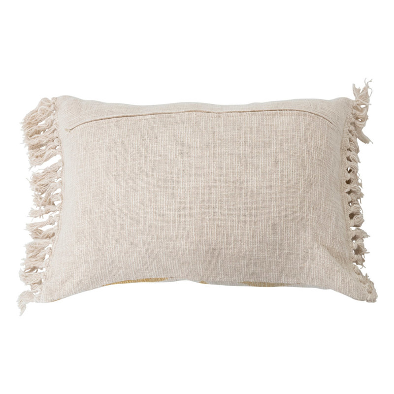 Mustard and Natural Bohemian Cotton Slub Lumbar Pillow with Ikat Tassels