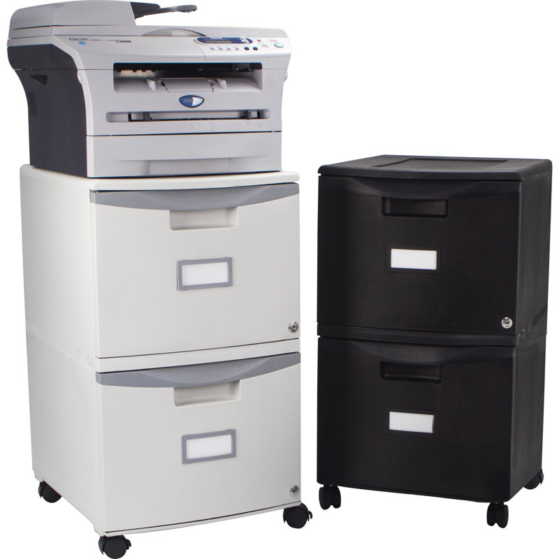  2 Drawer Mobile File Cabinet With Lock, Black & Blue, Blue