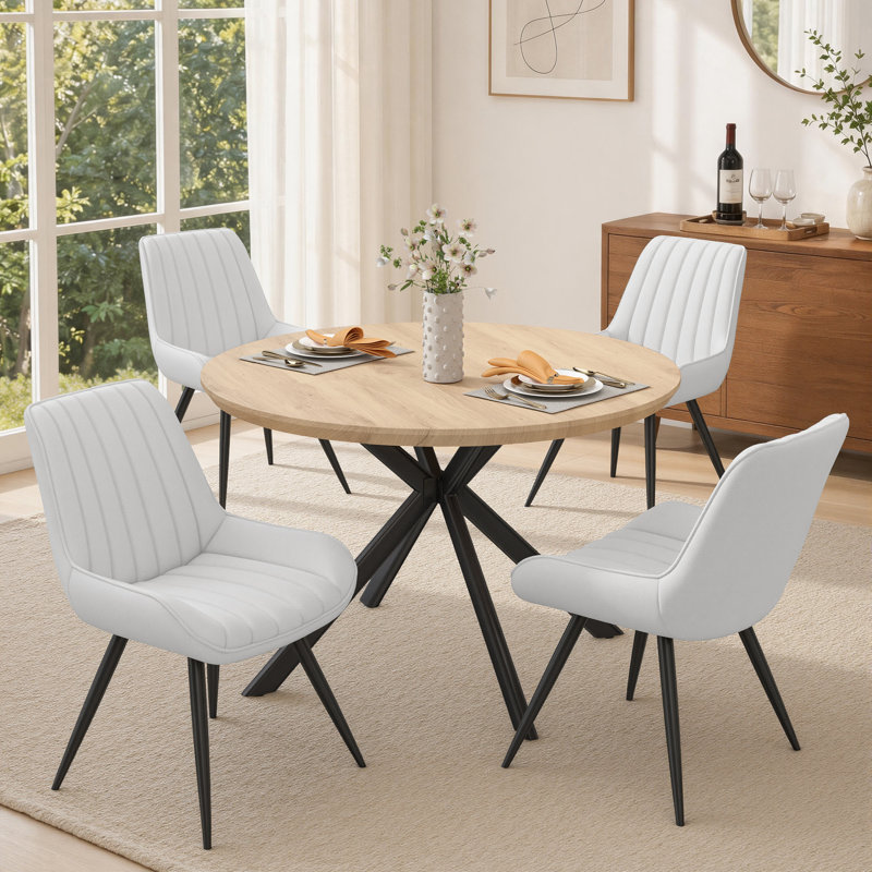 Ensemble de table de salle à manger 47,2 po avec 4 chaises rembourrées, Natural, White