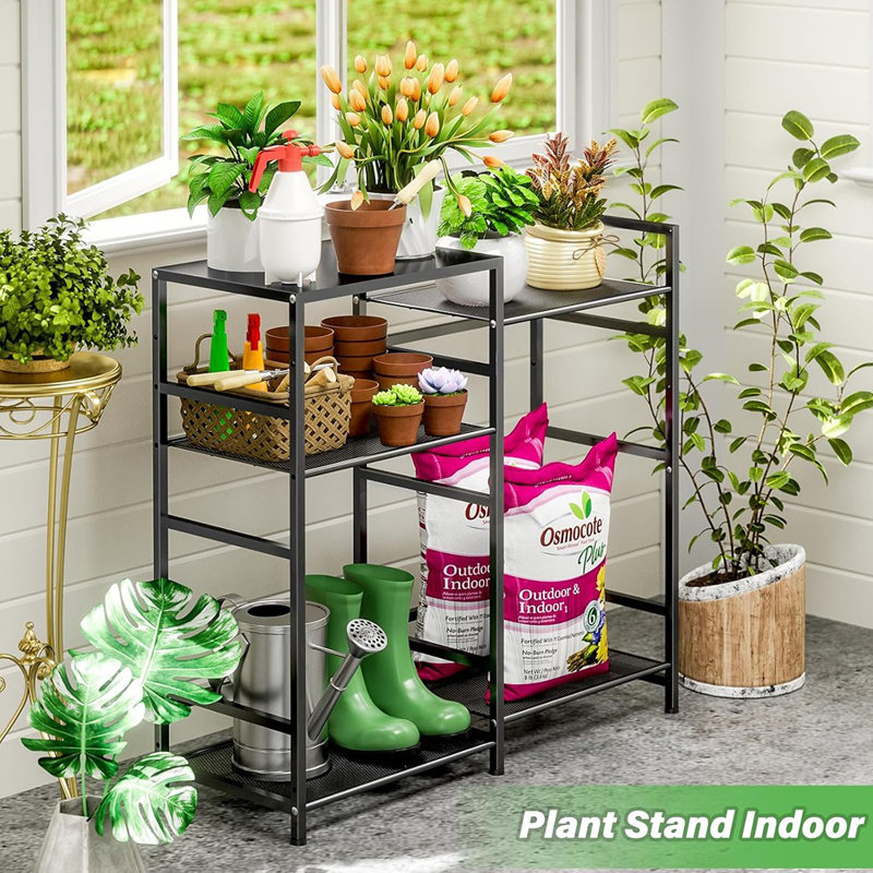 Bench Table, Outdoor Plant Stand Table With Storage, Gar...