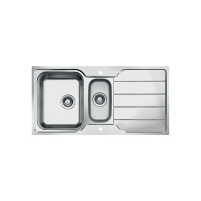 Ukinox 500mm W Double Bowl Stainless Steel Drop-In Kitchen Sink with 2 Faucet Holes