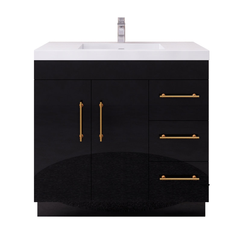 Eliza 35.43'' Single Bathroom Vanity with Acrylic Top, Glossy Black