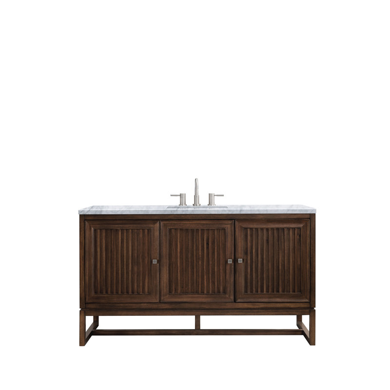 Athens 60'' W Single Vanity, Carrara White, Glossy White, 8" Widespread