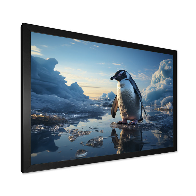 «Penguin Elegance In Snow I», reproduction d'art sur toile, H 16 po x l 32 po x P 1 po, Cadre photo noir simple