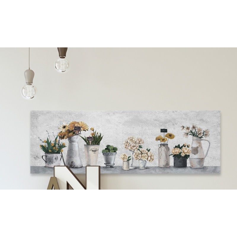 « white poted fleurs »-reproduction d’art sur toile tendue, H 20 po x l 60 po x P 1,5 po
