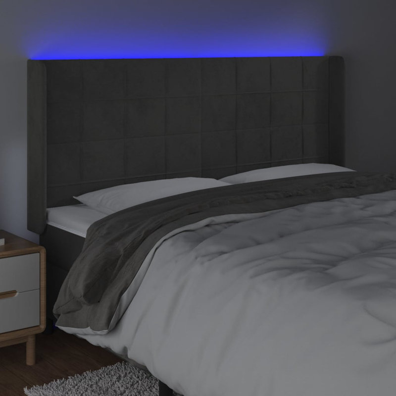 Led Headboard Dark Grey 183X16X118/128 Cm Velvet