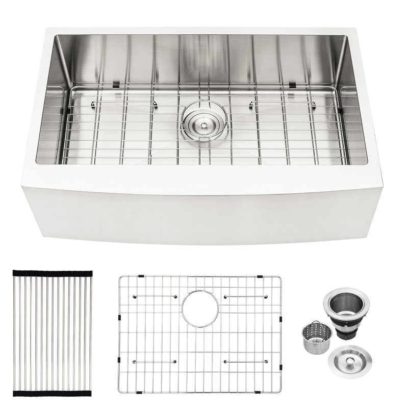 33"X21"X10" Kitchen Sink - Stainless Steel Single Bowl, Dent-, Rust & Stain- Basin Characteristic, Easy To Sanitize, , 16 Gauge, Nickel Interior Aspect, Wash, Brushed