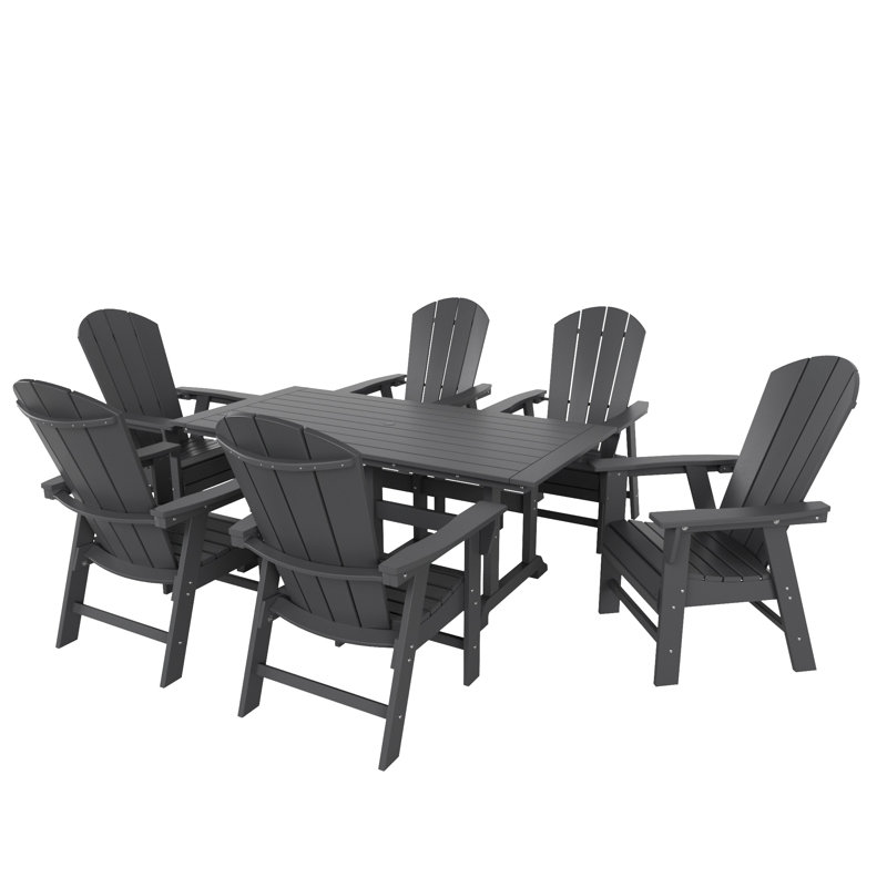 Ensemble repas 7 pièces en plastique avec trou pour parasol Vinnie, Gris