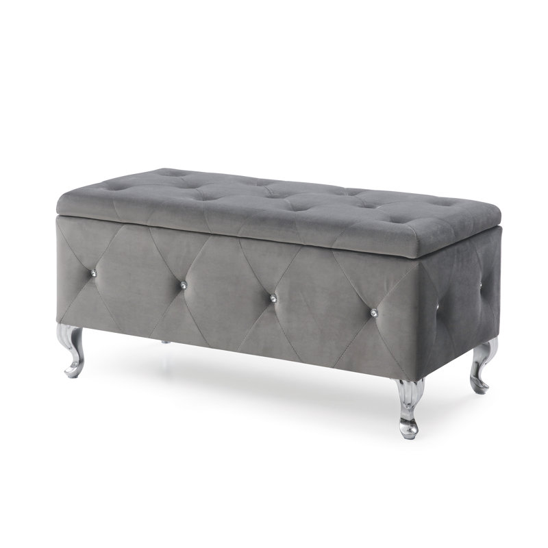 Banc de rangement avec repose-pieds Glam, Argent argent