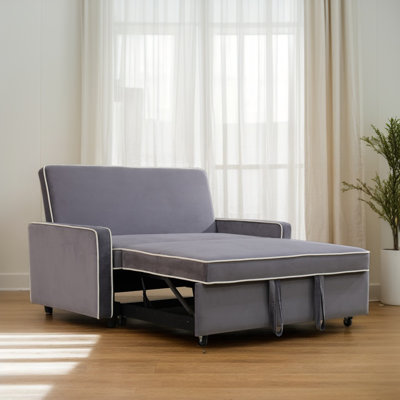 Light Grey Fluffy Convertible Sofa Bed – 1-Piece Modern Sleeper Couch for Living Room, Soft Upholstered Folding Futon with Sturdy Frame, Space-Saving Design